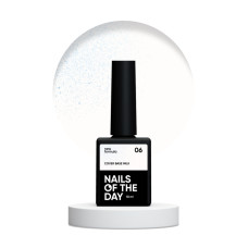 NAILSOFTHEDAY Cover base NEW Milk 06 - półprzezroczysta mleczna baza z niebieskim brokatem, 10 ml